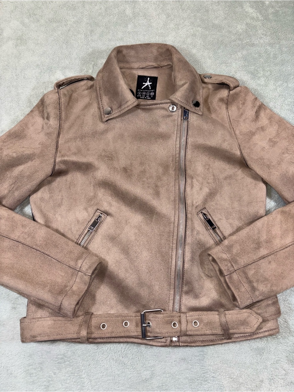 Atmosphere Tan Faux Suede Moto Biker Jacket - Size 4